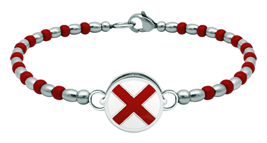 Nautical silver and steel bracelet "Nautical Flag" (Red)Ref. code: PU2797Personalized rigid steel bead bracelet with the nautical flag of your name carved in sterling silver and enameled in the oven.Size: 16x16mm.
