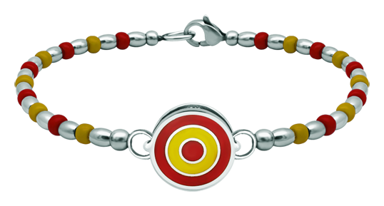 Silber- und Edelstahlarmband "Spanische Flagge"Ref. Code: PU2801Starres Stahlperlenarmband mit reliefierter spanischer Flagge aus Sterlingsilber und Einbrennlackierung.Gr&ouml;&szlig;e: 16x16mm.