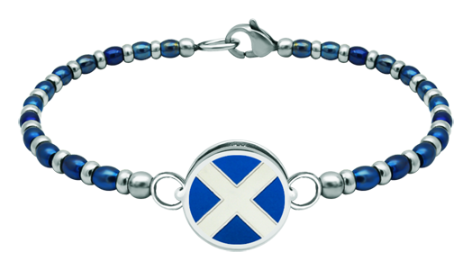 Nautical silver and steel bracelet "Nautical Flag" (Blue)Ref. code: PU2811Personalized rigid steel bead bracelet with the nautical flag of your name carved in sterling silver and enameled in the oven.Size: 16x16mm.