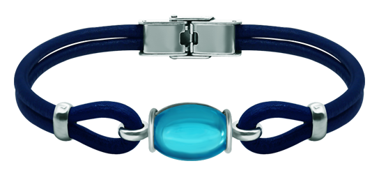 Silber- und Lederarmband mit ovalem Farbglas (Blau)Ref. Code: PU28343 mm dickes Leder- und Sterlingsilberarmband mit einem 16x12 mm großen farbigen Glascabochon.Gr&ouml;&szlig;e: 16x12mm.