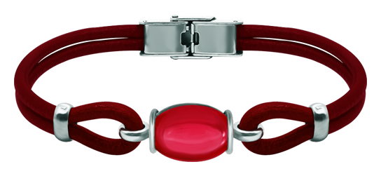 Bracelet en argent et cuir avec verre ovale coloré (Rouge)Referencia: PU2834Bracelet en cuir et argent sterling de 3 mm d'épaisseur avec un cabochon en verre coloré de 16x12 mm.Medida: 16x12mm.