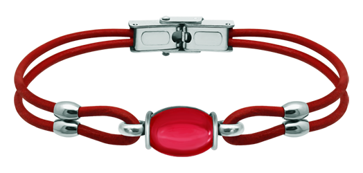 Silber- und Lederarmband mit ovalem farbigem Kristall 14x10mm (Rot)Ref. Code: PU2850Armband aus 2 mm dickem Leder und Sterlingsilber mit einem 14x10 mm großen farbigen Kristallcabochon.Gr&ouml;&szlig;e: 14x10mm.