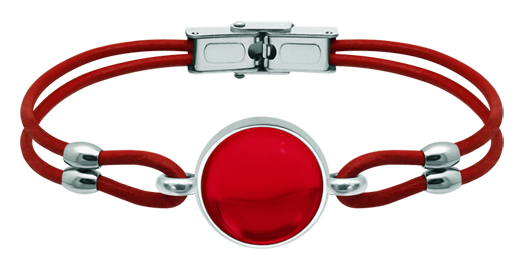 Pulsera de plata y cuero con cabujón cristal de colores de 16mm. (Rojo)Referencia: PU2851Pulsera de cuero de 3mm de grosor y plata de ley con un cabujón de cristal de colores de 16mm.Medida: 18x18mm.