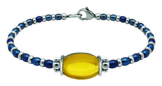 Silver and stainless steel bracelet with oval colored crystal 18x13mm (Yellow)Ref. code: PU2853Stainless steel and sterling silver bead bracelet with a 18x13mm colored crystal cabochon.Size: 18x13mm.