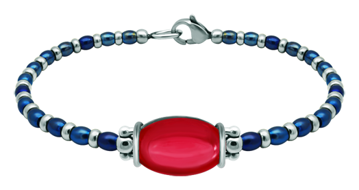 Silver and stainless steel bracelet with oval colored crystal 18x13mmRef. code: PU2853Stainless steel and sterling silver bead bracelet with a 18x13mm colored crystal cabochon.Size: 18x13mm.