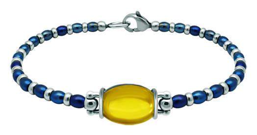 Silver and stainless steel bracelet with oval colored crystal 16x12mm (Yellow)Ref. code: PU2854Steel and sterling silver bead bracelet with a 16x12mm stained glass cabochon.Size: 16x12mm.