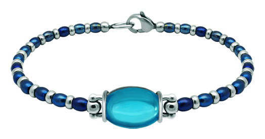 Silver and stainless steel bracelet with oval colored crystal 16x12mm (Blue)Ref. code: PU2854Steel and sterling silver bead bracelet with a 16x12mm stained glass cabochon.Size: 16x12mm.