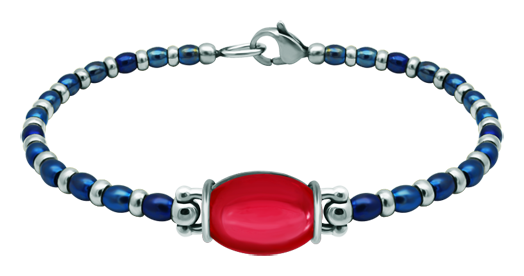 Silver and stainless steel bracelet with oval colored crystal 16x12mmRef. code: PU2854Steel and sterling silver bead bracelet with a 16x12mm stained glass cabochon.Size: 16x12mm.