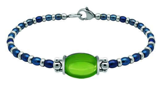 Silver and stainless steel bracelet with oval colored crystal 16x12mm (Green)Ref. code: PU2854Steel and sterling silver bead bracelet with a 16x12mm stained glass cabochon.Size: 16x12mm.