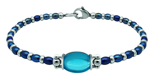 Pulsera de plata y acero con cristal ovalado de colores 14x10mm (Azul)Referencia: PU2855Pulsera de bolas de acero y plata de ley con un cabujón de cristal de colores de 14x10mm.Medida: 14x10mm.