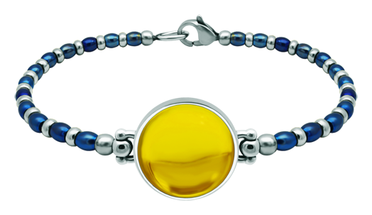 Pulsera de plata y acero con cristal de colores 18mm (Amarillo)Referencia: PU2856Pulsera de bolas de acero y plata de ley con un cabujón de cristal de colores de 18mm.Medida: 20x20mm.