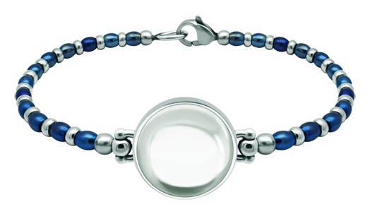 Silver and steel bracelet with colored crystal 18mmRef. code: PU2856Stainless steel and sterling silver bead bracelet with an 18mm colored crystal cabochon.Size: 20x20mm.