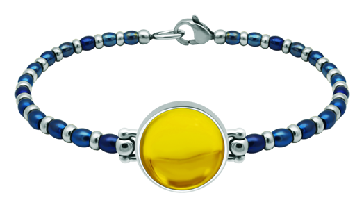Silver and steel bracelet with colored crystal 16mm (Yellow)Ref. code: PU2857Stainless steel and sterling silver bead bracelet with a 16mm stained glass cabochon.Size: 18x18mm.