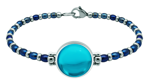 Silber- und Edelstahlarmband mit farbigem Glas 16mm (Blau)Ref. Code: PU2857Perlenarmband aus Edelstahl und Sterlingsilber mit einem 16 mm großen farbigen Glascabochon.Gr&ouml;&szlig;e: 18x18mm.
