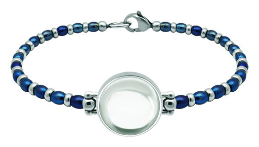 Bracelet en argent et acier inoxydable avec verre coloré 16 mm (Cristal)Referencia: PU2857Bracelet de perles en acier inoxydable et en argent sterling avec un cabochon de verre coloré de 16 mm.Medida: 18x18mm.