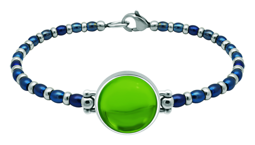 Pulsera de plata y acero con cristal de colores 16mm (Verde)Referencia: PU2857Pulsera de bolas de acero y plata de ley con un cabujón de cristal de colores de 16mm.Medida: 18x18mm.