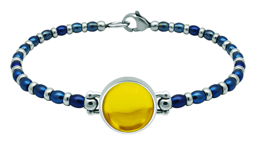 Silber- und Stahlarmband mit farbigem Kristall 14mm (Gelb)Ref. Code: PU2858Perlenarmband aus Edelstahl und Sterlingsilber mit einem 14 mm großen farbigen Glascabochon.Gr&ouml;&szlig;e: 16x16mm.