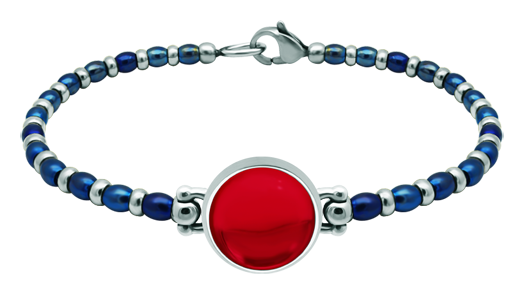 Silber- und Stahlarmband mit farbigem Kristall 14mm (Rot)Ref. Code: PU2858Perlenarmband aus Edelstahl und Sterlingsilber mit einem 14 mm großen farbigen Glascabochon.Gr&ouml;&szlig;e: 16x16mm.