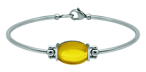 Armband aus Silber und Edelstahl mit ovalem Farbglas 16x12mm (Gelb)Ref. Code: PU2860Starres Armband aus Edelstahl und Sterlingsilber mit einem 16x12 mm großen farbigen Glascabochon.Gr&ouml;&szlig;e: 16x12mm.