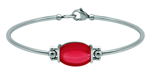 Silver and stainless steel bracelet with oval colored crystal 16x12mmRef. code: PU2860Rigid steel and sterling silver bracelet with a 16x12mm stained glass cabochon.Size: 16x12mm.