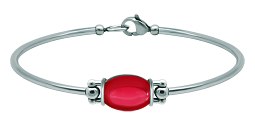 Silver and steel bracelet with oval colored crystal 14x10mmRef. code: PU2861Rigid steel and sterling silver bracelet with a 14x10mm colored crystal cabochon.Size: 14x10mm.