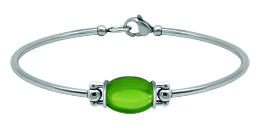 Silver and steel bracelet with oval colored crystal 14x10mm (Green)Ref. code: PU2861Rigid steel and sterling silver bracelet with a 14x10mm colored crystal cabochon.Size: 14x10mm.
