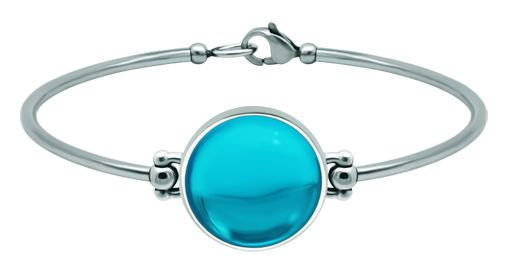 Silver and steel bracelet with colored crystal 18mm (Blue)Ref. code: PU2862Rigid steel and sterling silver bracelet with an 18mm colored crystal cabochon.Size: 20x20mm.