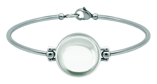 Bracelet en argent et acier inoxydable avec verre coloré 18mm (Cristal)Referencia: PU2862Bracelet rigide en acier inoxydable et argent sterling avec un cabochon en verre coloré de 18 mm.Medida: 20x20mm.