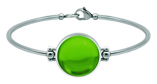 Pulsera de plata y acero con cristal de colores 18mm (Verde)Referencia: PU2862Pulsera rígida de acero y plata de ley con un cabujón de cristal de colores de 18mm.Medida: 20x20mm.