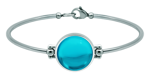 Pulsera de plata y acero con cristal de colores 16mm (Azul)Referencia: PU2863Pulsera rígida de acero y plata de ley con un cabujón de cristal de colores de 16mm.Medida: 18x18mm.