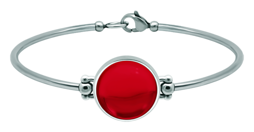 Silber- und Edelstahlarmband mit farbigem Glas 16mm (Rot)Ref. Code: PU2863Armband aus starrem Stahl und Sterlingsilber mit einem 16 mm großen farbigen Glascabochon.Gr&ouml;&szlig;e: 18x18mm.