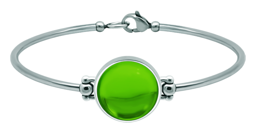Silver and steel bracelet with colored crystal 16mm (Green)Ref. code: PU2863Rigid steel and sterling silver bracelet with a 16mm colored crystal cabochon.Size: 18x18mm.