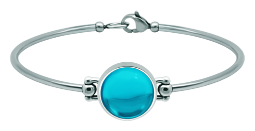 Pulsera de plata y acero con cristal de colores 14mm (Azul)Referencia: PU2864Pulsera rígida de acero y plata de ley con un cabujón de cristal de colores de 14mm.Medida: 16x16mm.