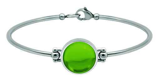 Bracelet en argent et acier inoxydable avec cristal coloré 14 mm (Vert)Referencia: PU2864Bracelet rigide en acier inoxydable et argent sterling avec un cabochon en verre coloré de 14 mm.Medida: 16x16mm.