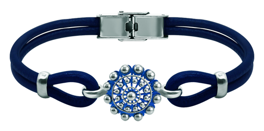 Pulsera Boton Charro plata y cuero 16mm (Azul)Referencia: PU2866Pulsera de cuero de 3mm con Boton Charro de 16mm fabricado en plata de ley esmaltada a mano.Medida: 16x16mm.