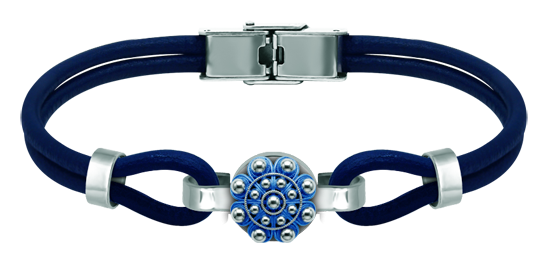 Pulsera Boton Charro plata y cuero 14mm (Azul)Referencia: PU2867Pulsera de cuero de 3mm con Boton Charro de 14mm fabricado en plata de ley esmaltada a mano.Medida: 14x14mm.