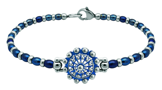 Pulsera Boton Charro plata y acero 16mm (Azul)Referencia: PU2872Pulsera de bolas de acero con Boton Charro de 16mm fabricado en plata de ley esmaltada a mano.Medida: 16x16mm.