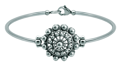 Bracelet Button Charro silver and steel 22mm (Black)Ref. code: PU2874Stainless steel bracelet with 22mm Charro Button made in sterling silver enameled by hand.Size: 22x22mm.