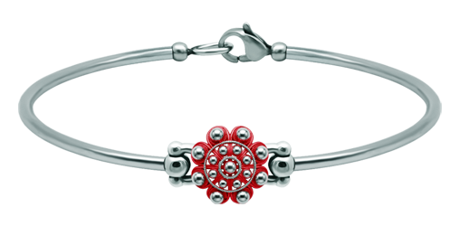 Bracelet Button Charro silver and steel 12mm (Red)Ref. code: PU2876Stainless steel bracelet with 12mm Charro Button made in sterling silver enameled by hand.Size: 12x12mm.