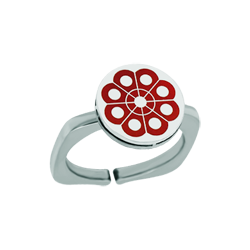 Ring aus emailliertem Silber und Stahl "Charro de Salamanca Button in oval" (Rot)Ref. Code: SR0342Ring mit dem Charro-Knopf aus Sterlingsilber in Flachrelief geschnitzt und einbrennlackiert, montiert auf einem verstellbaren Stahlring.Gr&ouml;&szlig;e: 12x12mm.