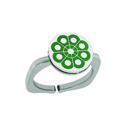 Bague en argent émaillé et acier "bouton ovale de Charro de Salamanca" (Vert)Referencia: SR0342Bague avec le bouton charro sculpté en bas-relief en argent sterling et émaillé au four, montée sur un anneau réglable en acier.Medida: 12x12mm.