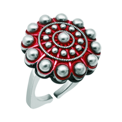 Enameled silver and steel charro button ring (Red)Ref. code: SR0360Steel ring with charro button in hand enameled sterling silver and polished steel.Size: 21x21mm.