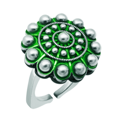 Enameled silver and steel charro button ring (Green)Ref. code: SR0360Steel ring with charro button in hand enameled sterling silver and polished steel.Size: 21x21mm.