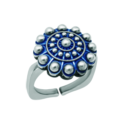 Enameled silver and steel charro button ring (Blue)Ref. code: SR0362Steel ring with charro button in enameled sterling silver and steel.Size: 16x16mm.