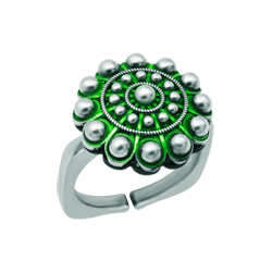 Enameled silver and steel charro button ring (Green)Ref. code: SR0362Steel ring with charro button in enameled sterling silver and steel.Size: 16x16mm.