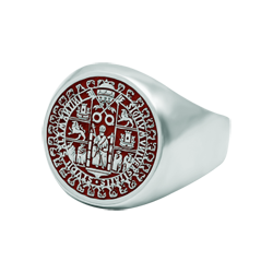 Silberner Siegelring "Schild der Universität von Salamanca" (Rot)Ref. Code: SR0364Siegelring aus Sterlingsilber mit dem von Hand emaillierten Wappen der Universität von Salamanca.Gr&ouml;&szlig;e: 16x16mm.
