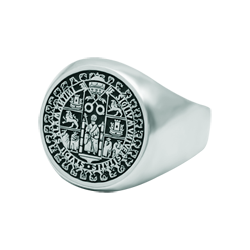 Silver signet ring "Shield of the University of Salamanca" (Black)Ref. code: SR0365Seal ring made of sterling silver with carved coat of arms of the University of Salamanca.Size: 16x16mm.