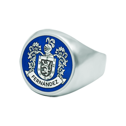 Heraldic Shield signet ring in enameled silver (Blue)Ref. code: SR0368Seal type ring made of sterling silver with heraldic shield of his surname enameled by hand.Size: 16x16mm.