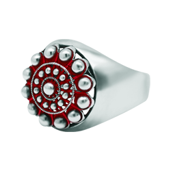 Enameled silver Charro Button Stamp Ring (Red)Ref. code: SR0375Seal ring with Charro Button in enameled sterling silver.Size: 16x16mm.