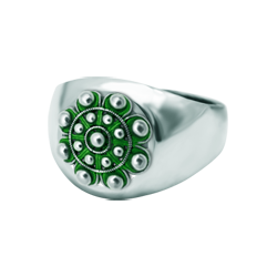 Enameled silver Charro Button Stamp Ring (Green)Ref. code: SR0378Seal ring with Charro Button in enameled sterling silver.Size: 12x12mm.